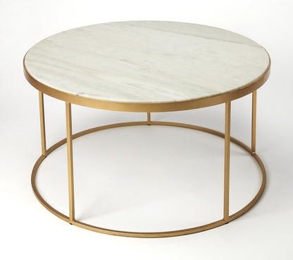 Butler Specialty Company - Triton 34 in. W Round Marble & Metal Coffee Table, White/Gold - 9392389