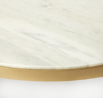 Butler Specialty Company - Triton 34 in. W Round Marble & Metal Coffee Table, White/Gold - 9392389