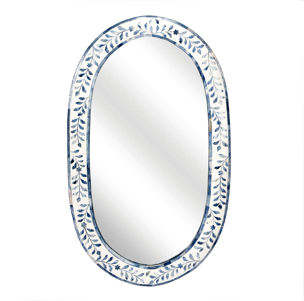 Butler Specialty Company - Trubadur 23.25 in. H x 40 in. W Oval Bone Inlay & Wood Wall Mirror, White. Blue - 5528417