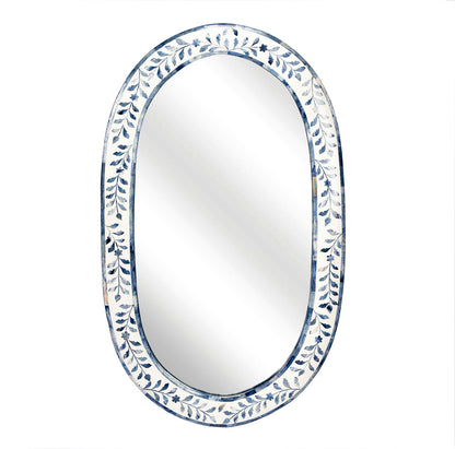 Butler Specialty Company - Trubadur 23.25 in. H x 40 in. W Oval Bone Inlay & Wood Wall Mirror, White. Blue - 5528417