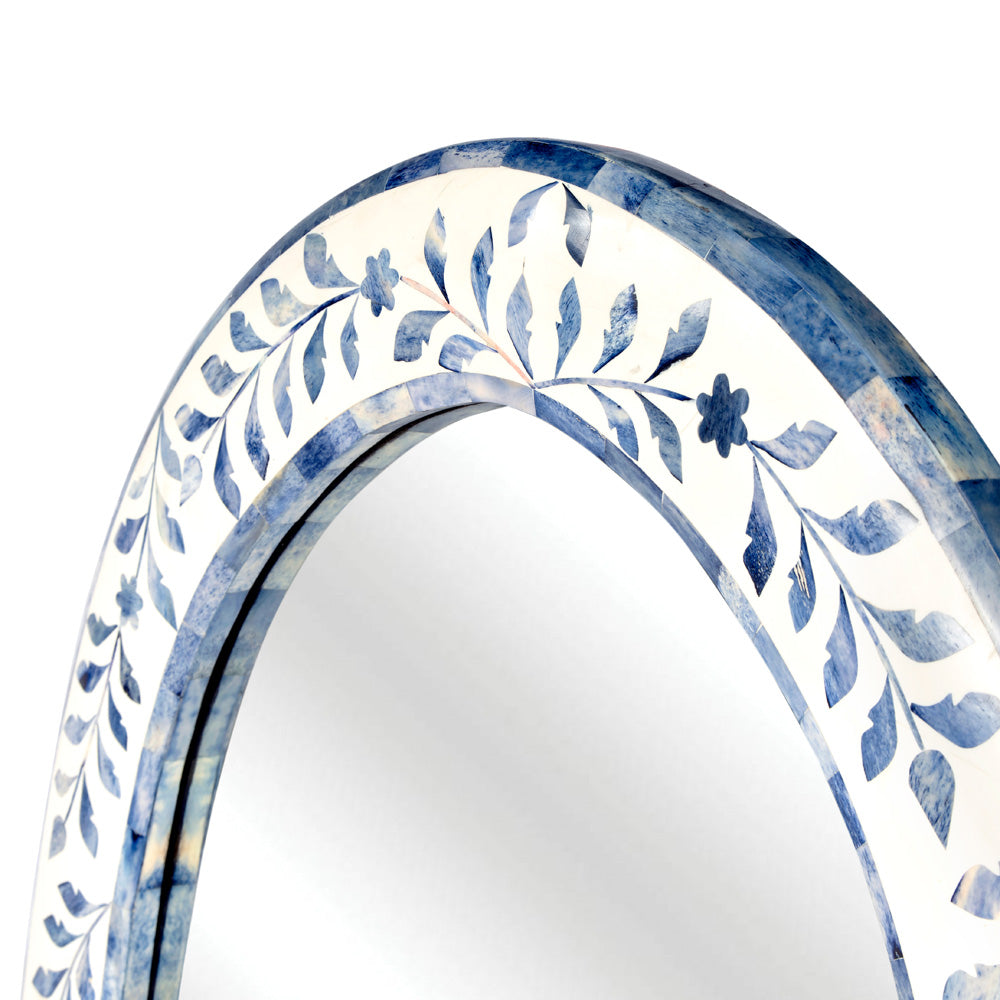 Butler Specialty Company - Trubadur 23.25 in. H x 40 in. W Oval Bone Inlay & Wood Wall Mirror, White. Blue - 5528417
