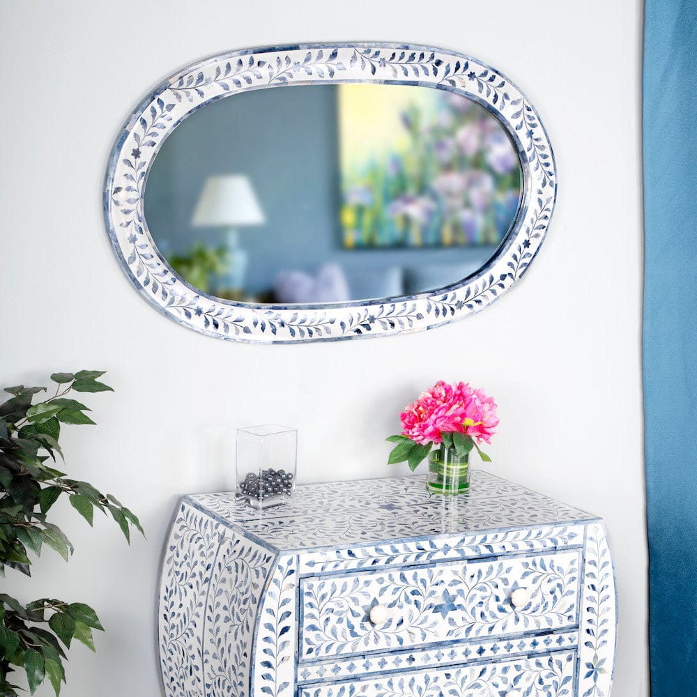 Butler Specialty Company - Trubadur 23.25 in. H x 40 in. W Oval Bone Inlay & Wood Wall Mirror, White. Blue - 5528417 view 6