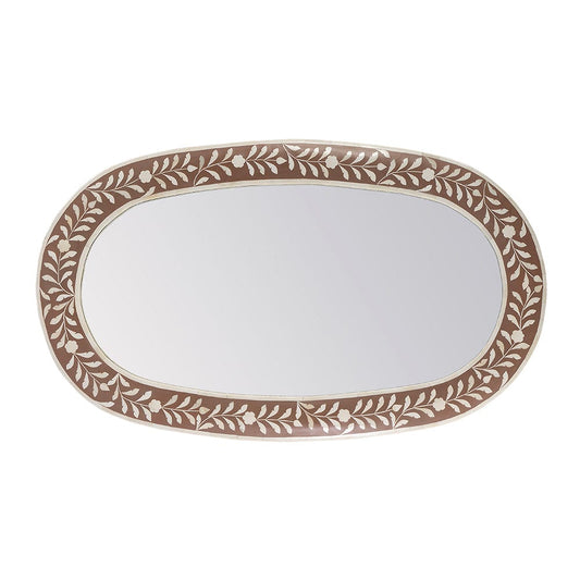 Butler Specialty Company - Trubadur 40"W x 24"H Oval Bone Inlay Horizonal or Vertical Decorative Wall Mirror, Brown, White - 5528323 View 1