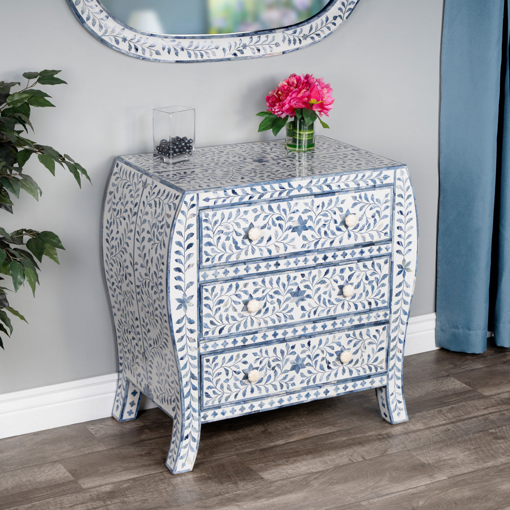 Butler Specialty Company - Trubadur 32 in. W Rectangular Bone Inlay & Wood 3 Drawer Accent Storage Cabinet/Storage Chest, White & Blue - 5531417