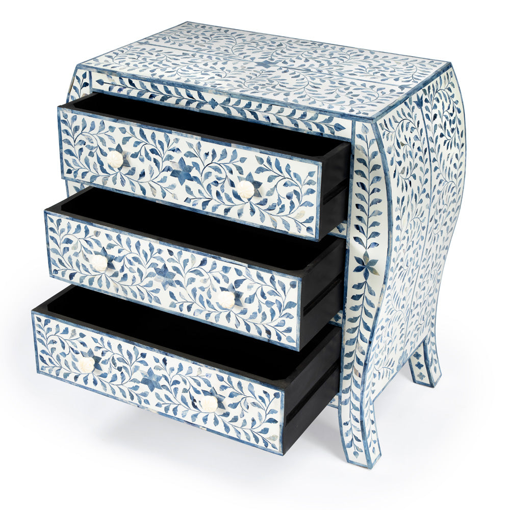 Butler Specialty Company - Trubadur 32 in. W Rectangular Bone Inlay & Wood 3 Drawer Accent Storage Cabinet/Storage Chest, White & Blue - 5531417
