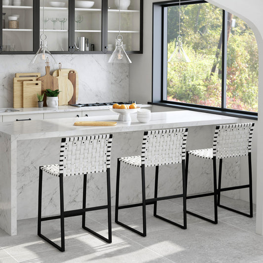 Butler Specialty Company - Urban Woven Leather 25" Counter Stool, Black and White - 5446411_CLOSEOUT