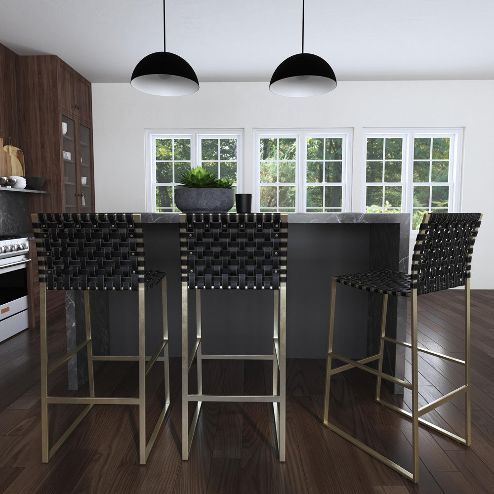 Butler Specialty Company - Urban Woven Leather Rectangular 28" Barstool, Black - 5445034