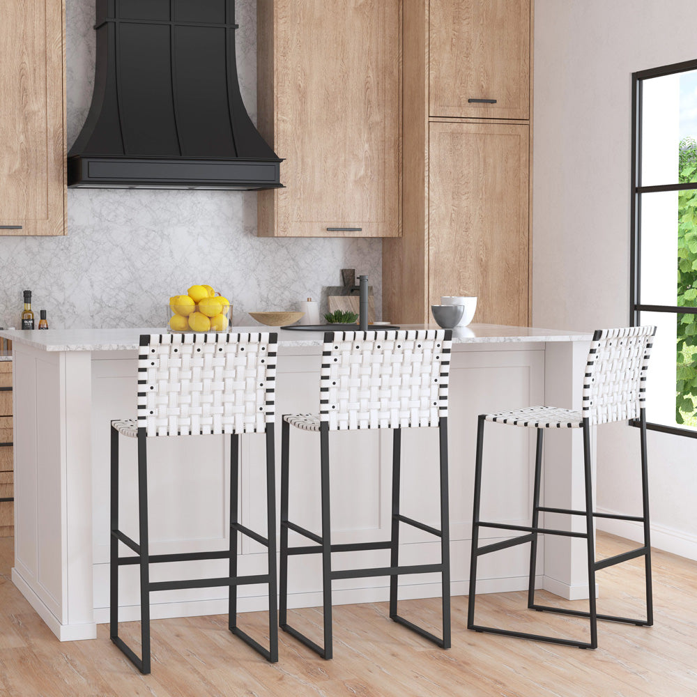 Butler Specialty Company - Urban Woven Leather Rectangular 28" Barstool, White - 5445411_CLOSEOUT