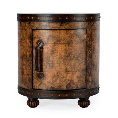 Butler Specialty Company - Heritage - Vasco 20 in. W Round Wood & Leather Old World Map Duffel Table, Light Brown - 583070