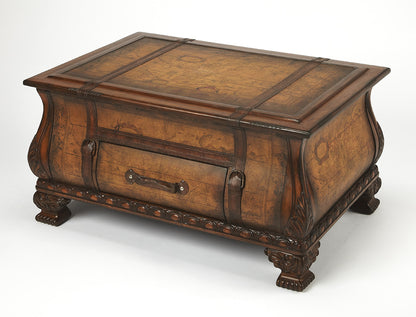 Butler Specialty Company - Heritage - Vasco 38 in. W Rectangular Wood Bombe Old World Map Trunk Table, Light Brown - 553070