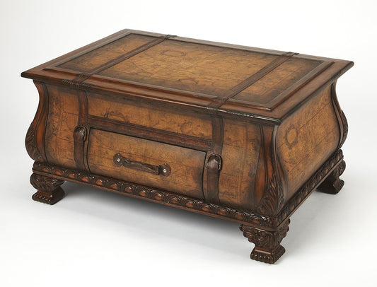 Butler Specialty Company - Heritage - Vasco 38 in. W Rectangular Wood Bombe Old World Map Trunk Table, Light Brown - 553070