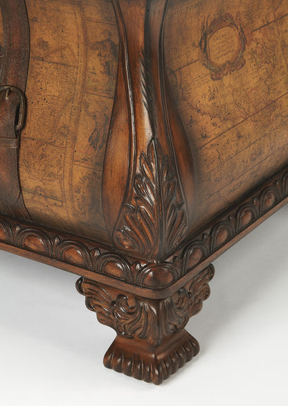 Butler Specialty Company - Heritage - Vasco 38 in. W Rectangular Wood Bombe Old World Map Trunk Table, Light Brown - 553070