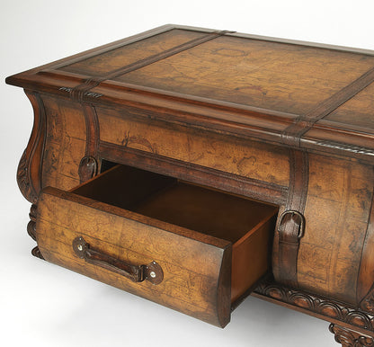 Butler Specialty Company - Heritage - Vasco 38 in. W Rectangular Wood Bombe Old World Map Trunk Table, Light Brown - 553070