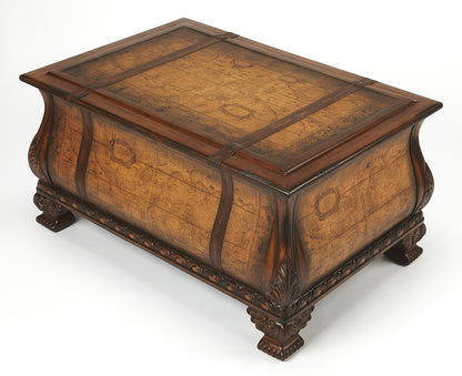 Butler Specialty Company - Heritage - Vasco 38 in. W Rectangular Wood Bombe Old World Map Trunk Table, Light Brown - 553070