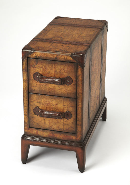 Butler Specialty Company - Heritage - Vasco 13 in. W Rectangular Leather & Wood 2 Drawer Old World Map Side Table, Medium Brown - 2834070