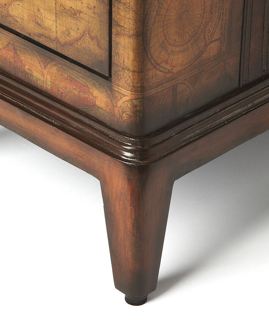 Butler Specialty Company - Heritage - Vasco 13 in. W Rectangular Leather & Wood 2 Drawer Old World Map Side Table, Medium Brown - 2834070