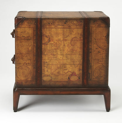 Butler Specialty Company - Heritage - Vasco 13 in. W Rectangular Leather & Wood 2 Drawer Old World Map Side Table, Medium Brown - 2834070