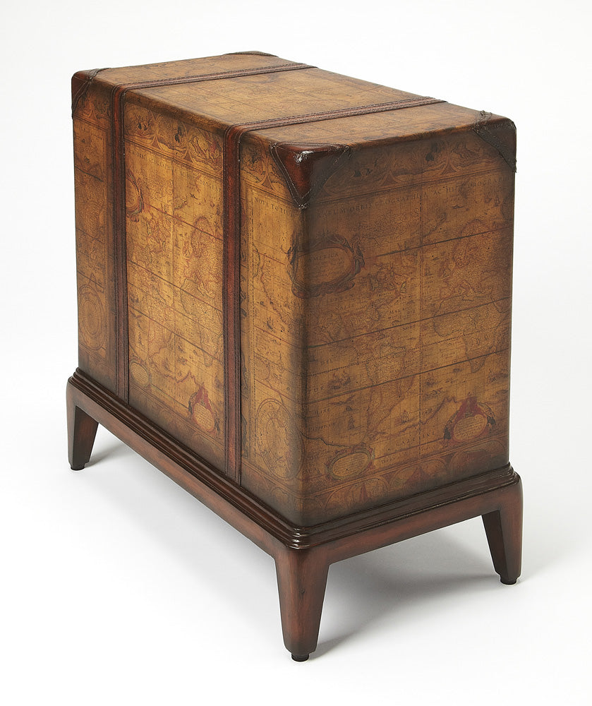 Butler Specialty Company - Heritage - Vasco 13 in. W Rectangular Leather & Wood 2 Drawer Old World Map Side Table, Medium Brown - 2834070