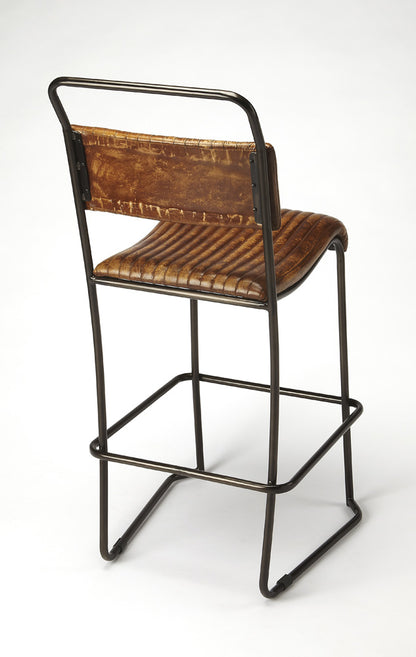 Butler Specialty Company - Vega 31 in. Seat Height Leather & Metal Bar Height Stool with Back & Footrest, Light Brown - 4349344_CLOSEOUT