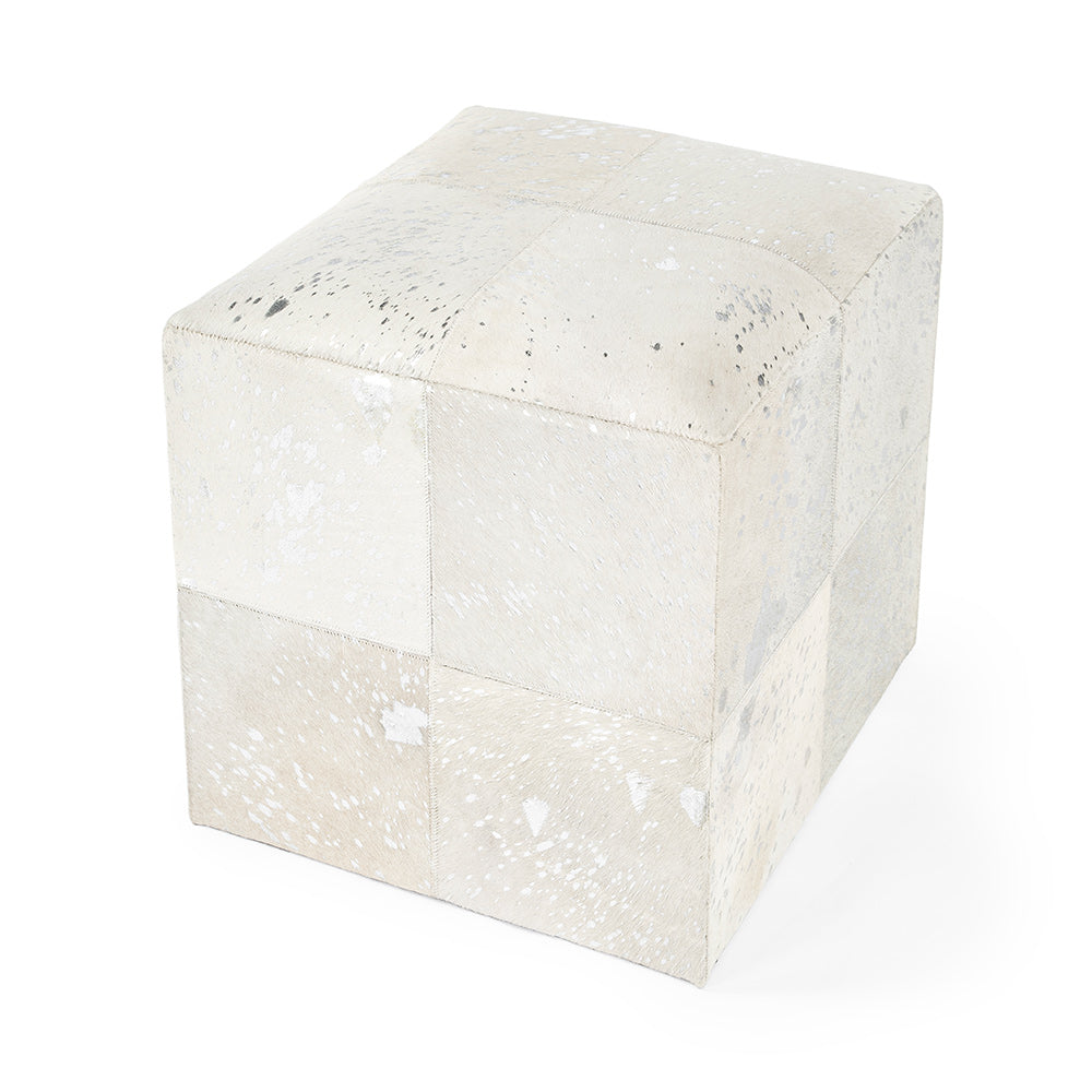 Butler Specialty Company - Victorian Hair on Hide w Silver Spots Cube Ottoman, White - 5535409 View 1