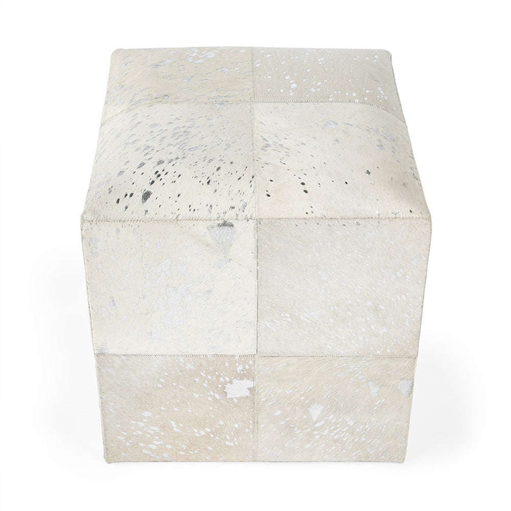 Butler Specialty Company - Victorian Hair on Hide w Silver Spots Cube Ottoman, White - 5535409 View 2