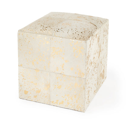 Butler Specialty Company - Victorian Hair on Hide w Spots Cube Ottoman, White - 5535126 View 1