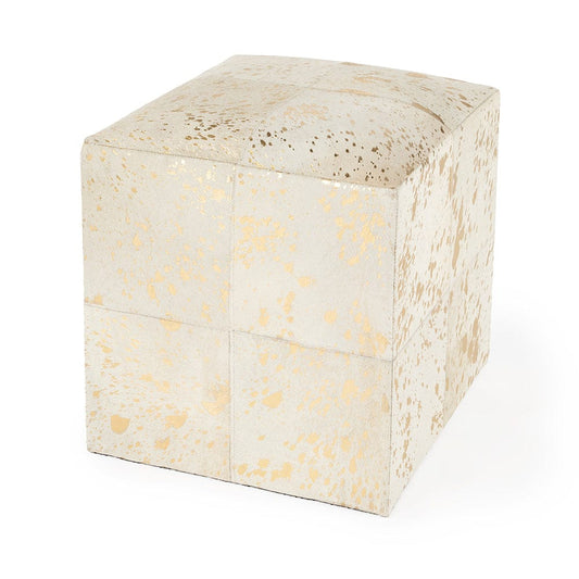 Butler Specialty Company - Victorian Hair on Hide w Spots Cube Ottoman, White - 5535126 View 1