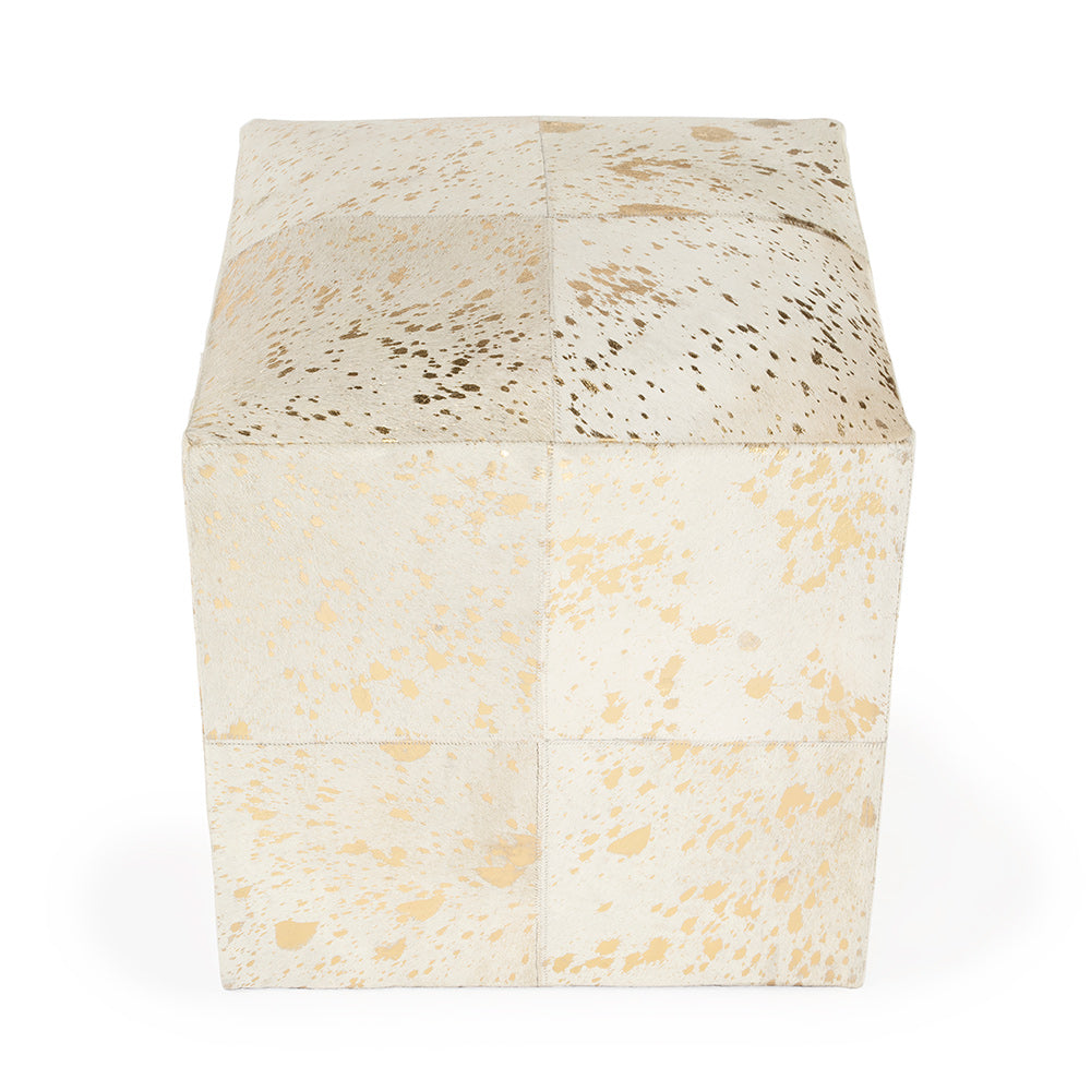Butler Specialty Company - Victorian Hair on Hide w Spots Cube Ottoman, White - 5535126 View 2