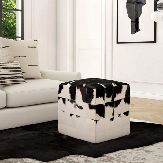 Butler Specialty Company - Victorian 18.25 in. W Square Upholstered Hair on Hide Cube Ottoman, Black and White - 5535373