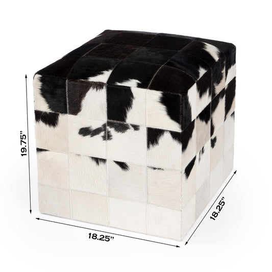 Butler Specialty Company - Victorian 18.25 in. W Square Upholstered Hair on Hide Cube Ottoman, Black and White - 5535373
