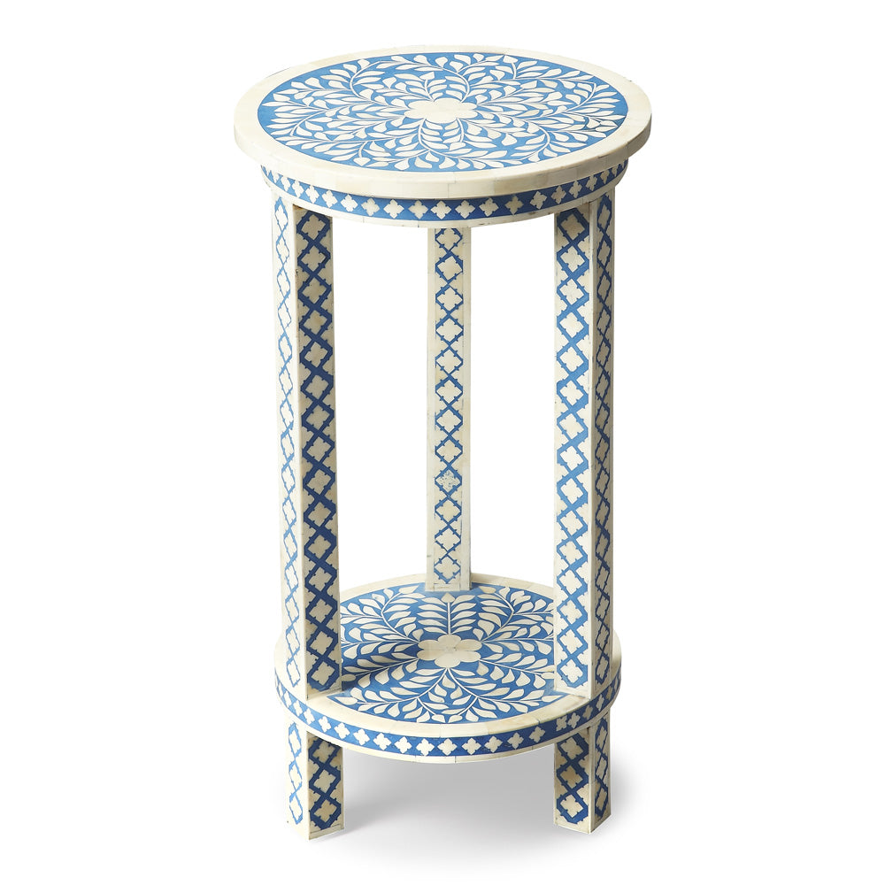 Butler Specialty Company - Vivienne 12.75 in. W Round Bone Inlay & Wood Side Table with Lower Shelf, Blue - 3207070 view 1