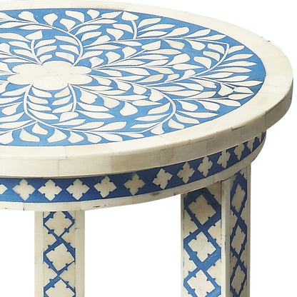 Butler Specialty Company - Vivienne 12.75 in. W Round Bone Inlay & Wood Side Table with Lower Shelf, Blue - 3207070