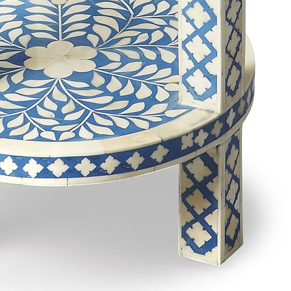Butler Specialty Company - Vivienne 12.75 in. W Round Bone Inlay & Wood Side Table with Lower Shelf, Blue - 3207070