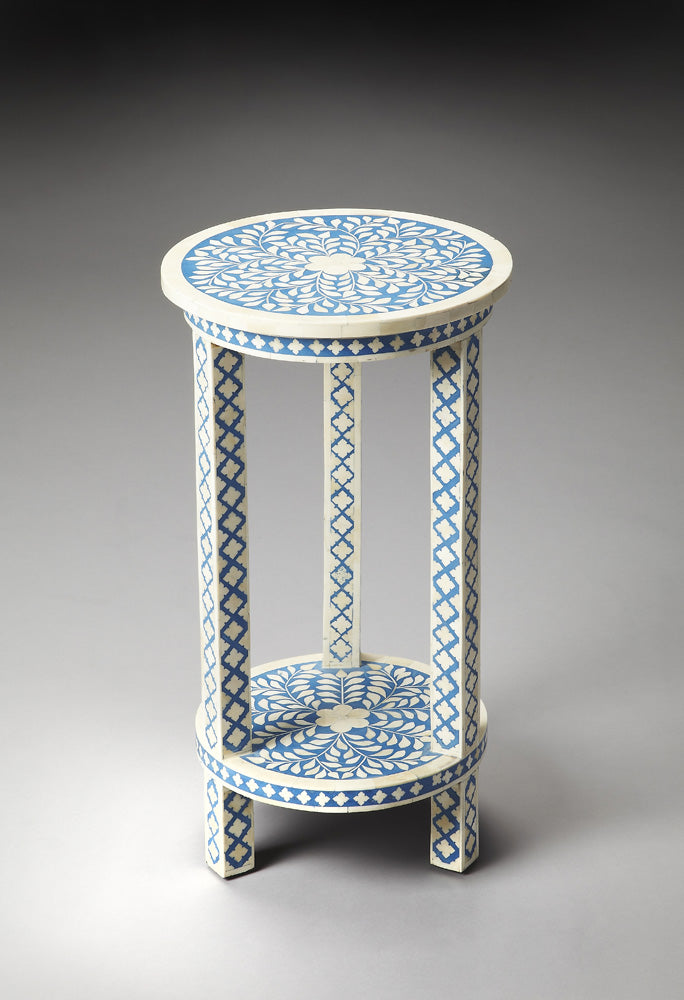 Butler Specialty Company - Vivienne 12.75 in. W Round Bone Inlay & Wood Side Table with Lower Shelf, Blue - 3207070
