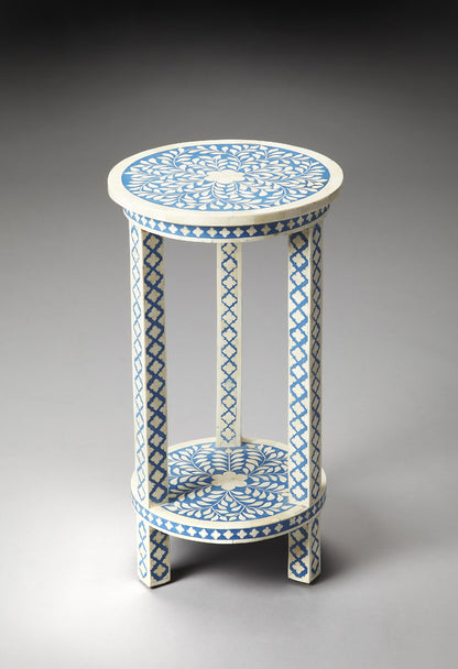 Butler Specialty Company - Vivienne 12.75 in. W Round Bone Inlay & Wood Side Table with Lower Shelf, Blue - 3207070
