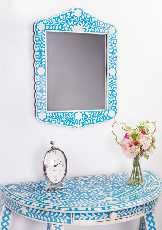 Butler Specialty Company - Vivienne 28 in. H x 20 in. W Rectangular Bone Inlay & Wood Wall Mirror, Bright Blue - 3451319