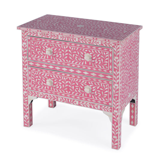 Butler Specialty Company - Vivienne 29 in. W Rectangular Bone Inlay & Wood 2 Drawer Accent Storage Chest, Bright Pink - 3224070