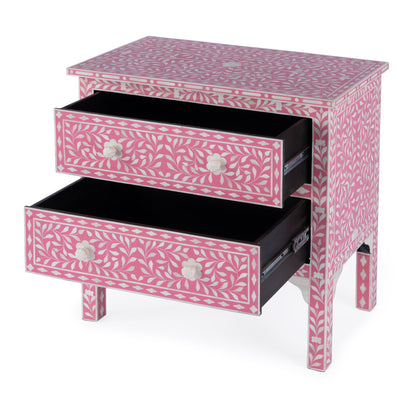 Butler Specialty Company - Vivienne 29 in. W Rectangular Bone Inlay & Wood 2 Drawer Accent Storage Chest, Bright Pink - 3224070