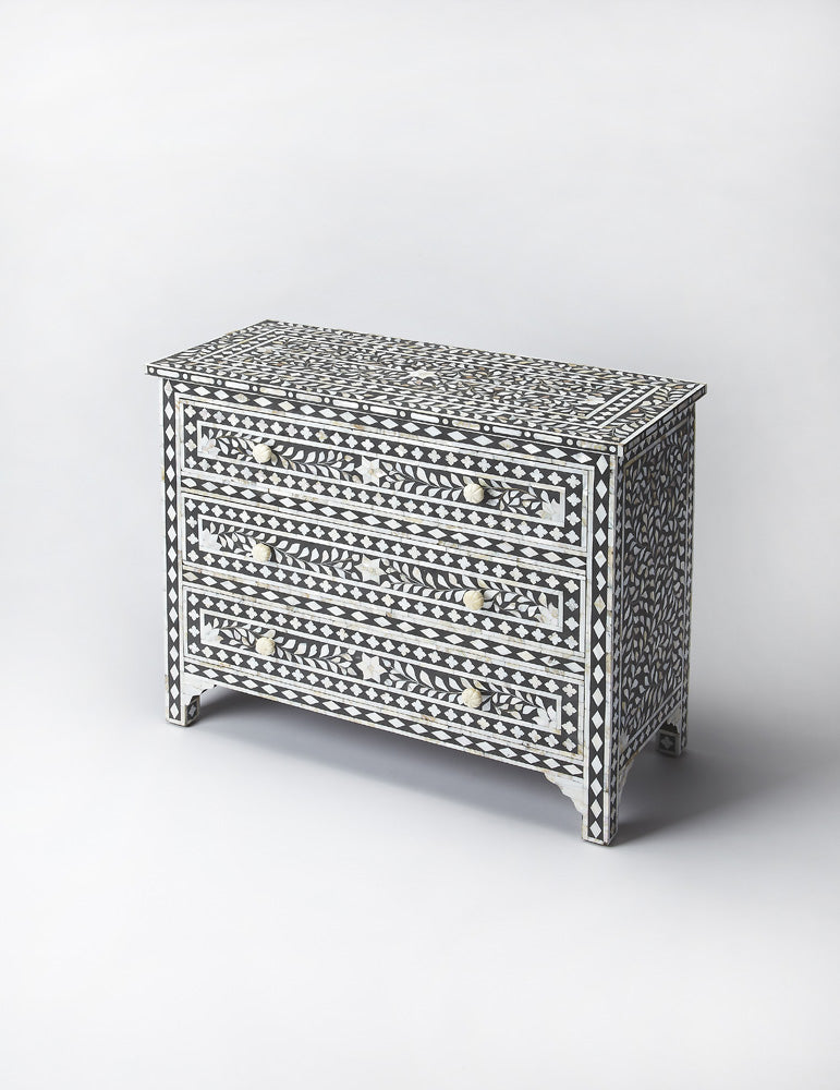 Butler Specialty Company - Vivienne 36 in. W Mother Of Pearl & Wood 3 Drawer Accent Storage Chest, Black/White - 3559318