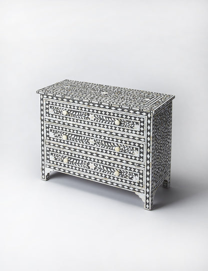 Butler Specialty Company - Vivienne 36 in. W Mother Of Pearl & Wood 3 Drawer Accent Storage Chest, Black/White - 3559318