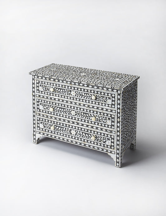 Butler Specialty Company - Vivienne 36 in. W Mother Of Pearl & Wood 3 Drawer Accent Storage Chest, Black/White - 3559318