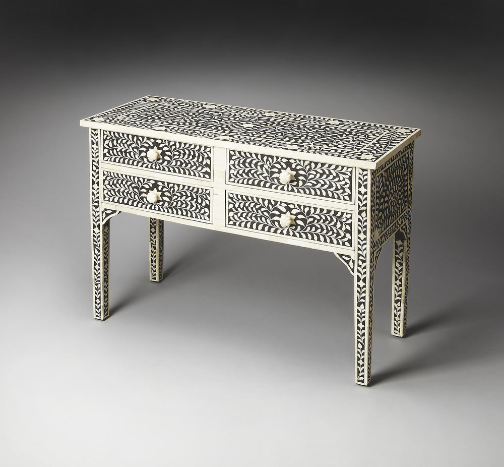 Butler Specialty Company - Vivienne 40 in. W Rectangular Bone Inlay & Wood 4 Drawer Console Table, Black - 1860070