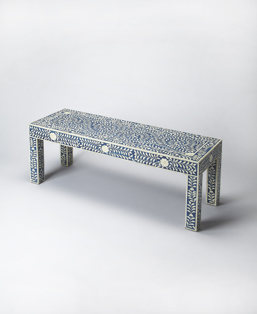 Butler Specialty Company - Vivienne 47.5 in. W Rectangular Bone Inlay & Wood Backless Bench, Blue - 3558319