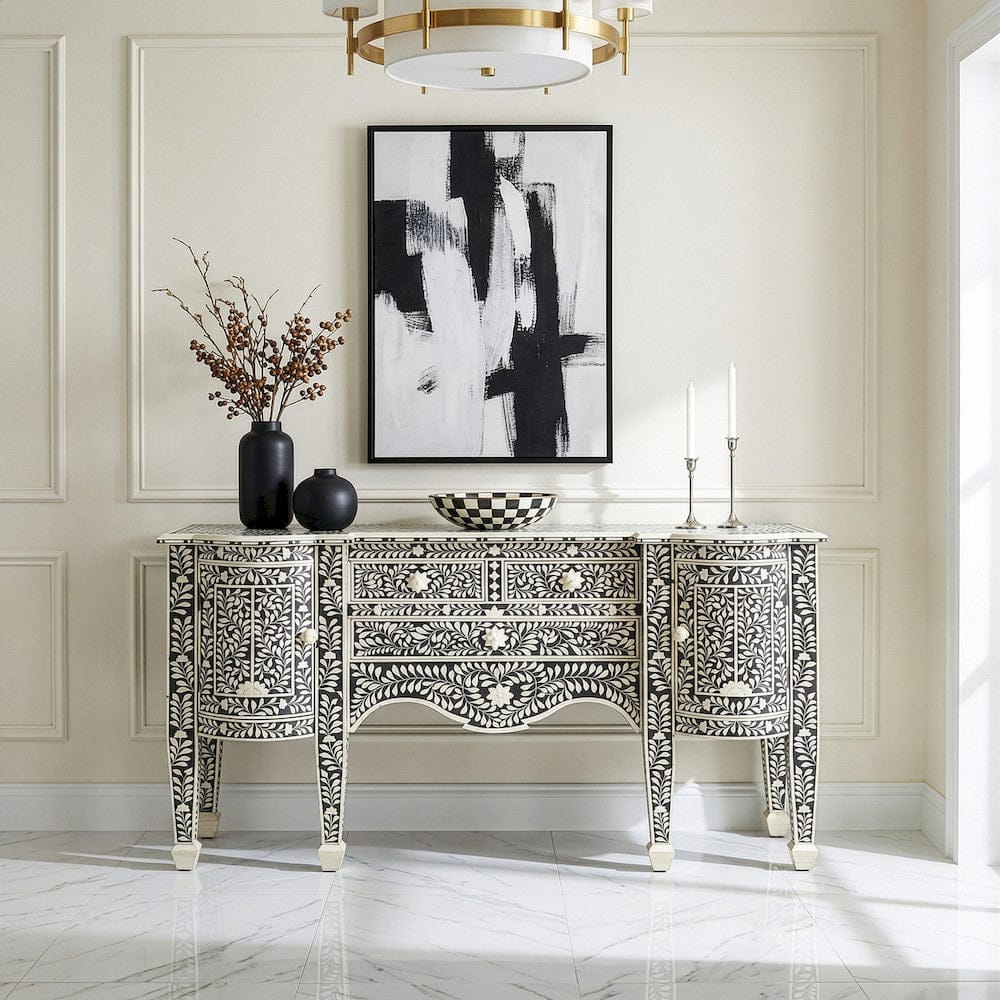 Butler Specialty Company - Vivienne 57.25 in. W Rectangular Bone Inlay & Wood 3 Drawer 2 Door Buffet, Black - 1843070 view 5