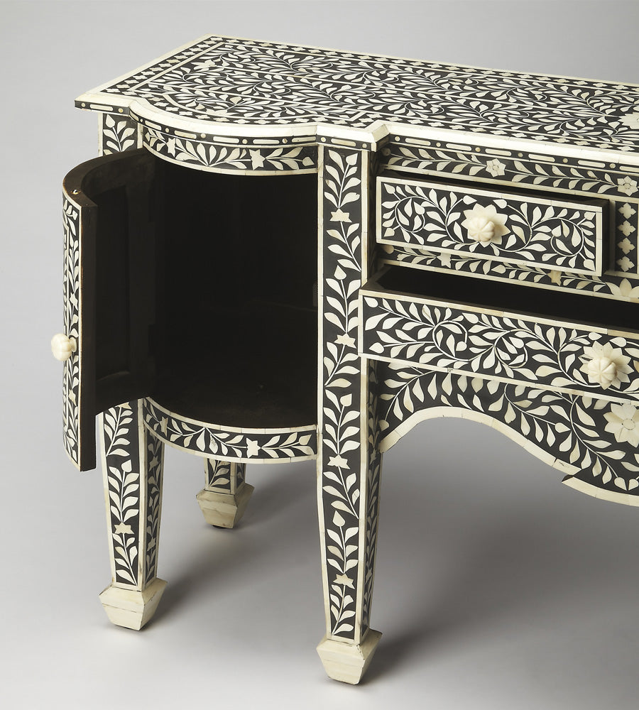 Butler Specialty Company - Vivienne 57.25 in. W Rectangular Bone Inlay & Wood 3 Drawer 2 Door Buffet, Black - 1843070