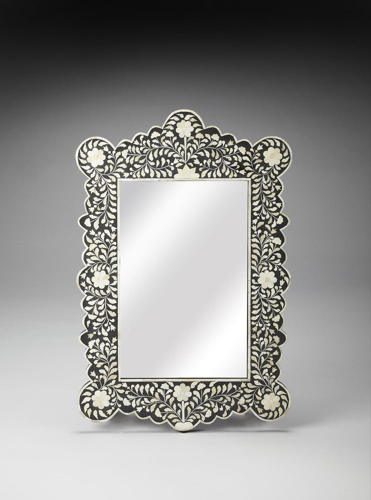 Butler Specialty Company - Vivienne Arched 36 in. H x 24 in. W Rectangular Bone Inlay & Wood Wall Mirror, Black/White - 3482318
