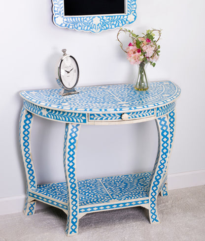 Butler Specialty Company - Vivienne Bone Inlay Demilune Console Table, Sky Blue - 3881319