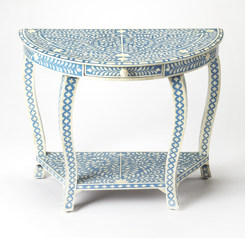 Butler Specialty Company - Vivienne Bone Inlay Demilune Console Table, Sky Blue - 3881319