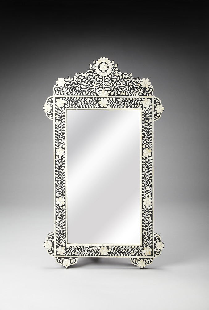 Butler Specialty Company - Vivienne Crown 48 in. H x 28 in. W Rectangular Bone Inlay & Wood Wall Mirror, Black/White - 3481318