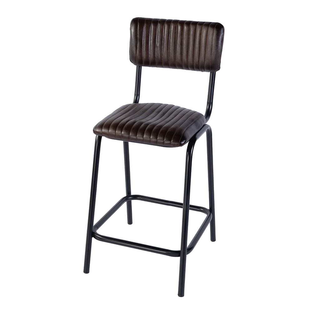 Butler Specialty Company - Waylon 31.5 in. Seat Height Leather and Iron Bar Height Stool w Back and Footrest, Black, Brown - 5879344 View 1